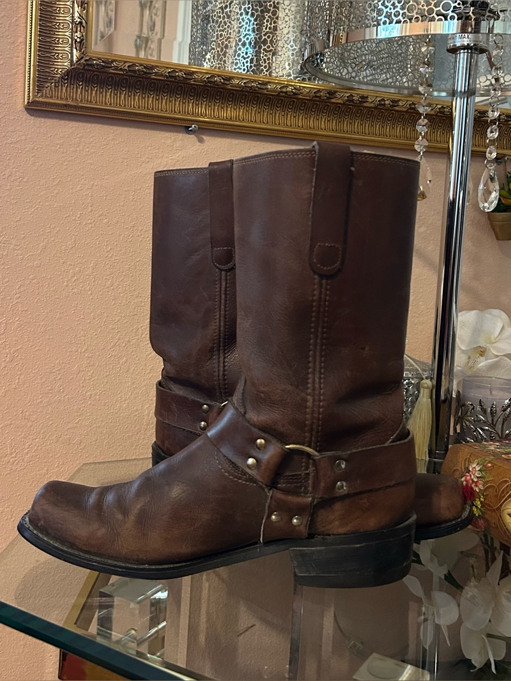 Vintage Sears Brown Leather Harness Boots Size 10.5